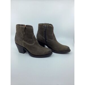 Frye Boots Womens 6.5 Gray Brown Lillian Western Ankle Cowboy Bootie Side Zip B2